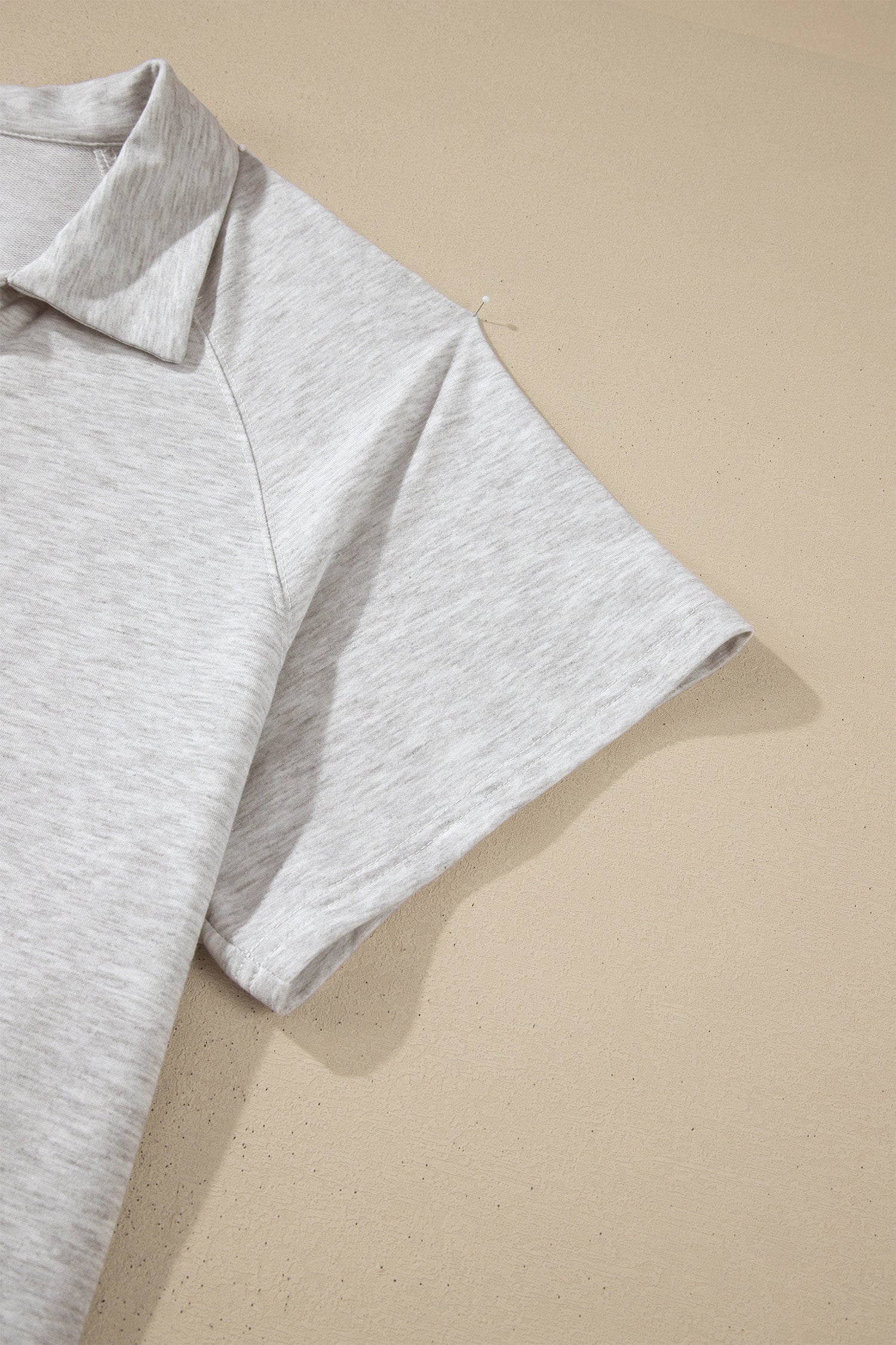 Plus Size Light Grey 2pc Set With V-Neck Short Sleeve Tee & Elastic Waist Shorts