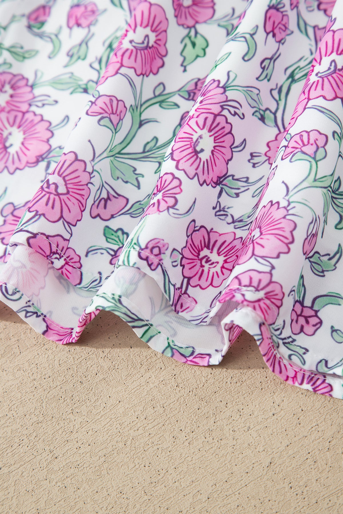 Pink Floral Print Striped Patchwork Bow Knot Straps Mini Dress