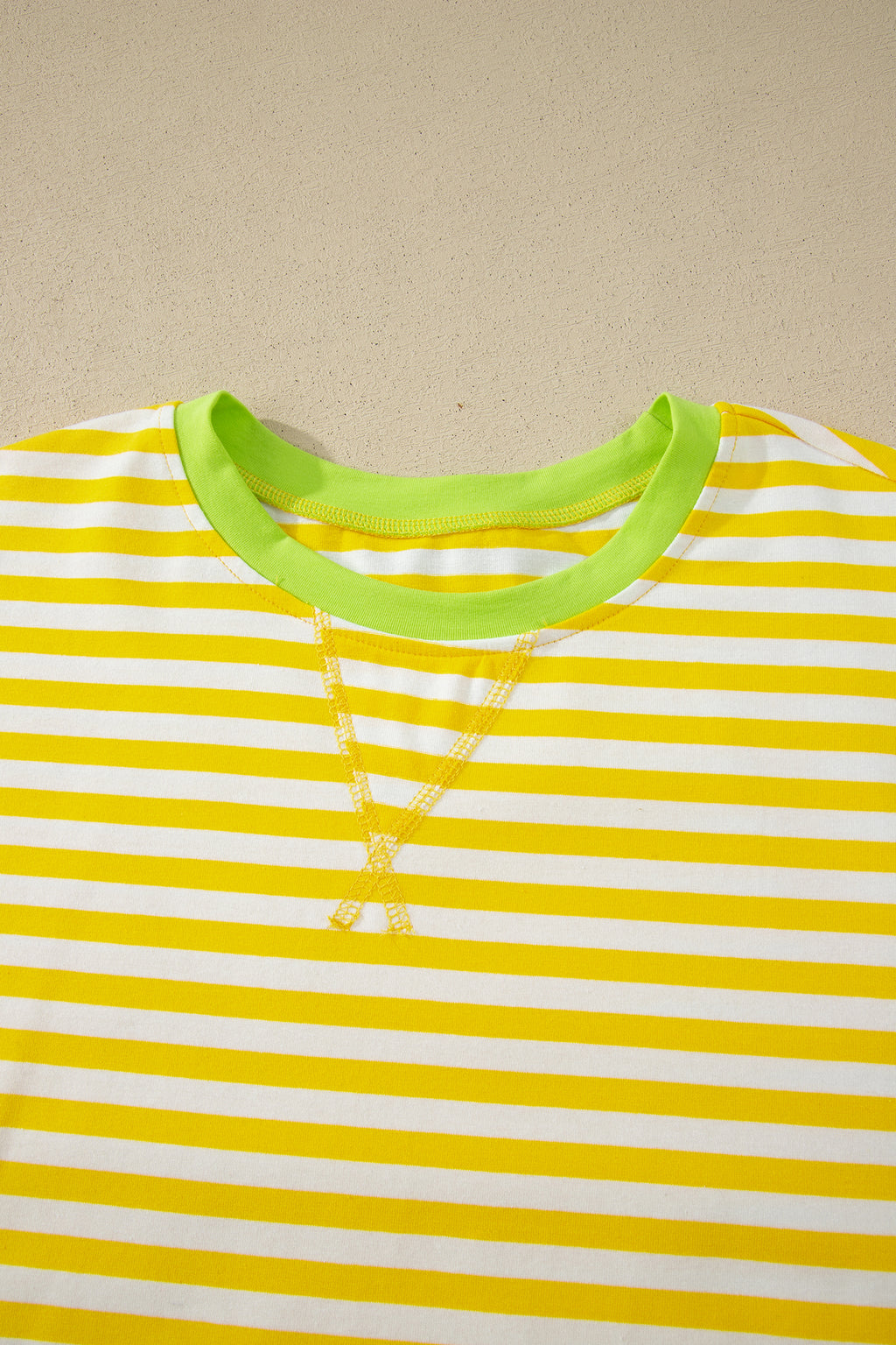 Yellow Stripe Loose Tee and Drawstring Shorts Set