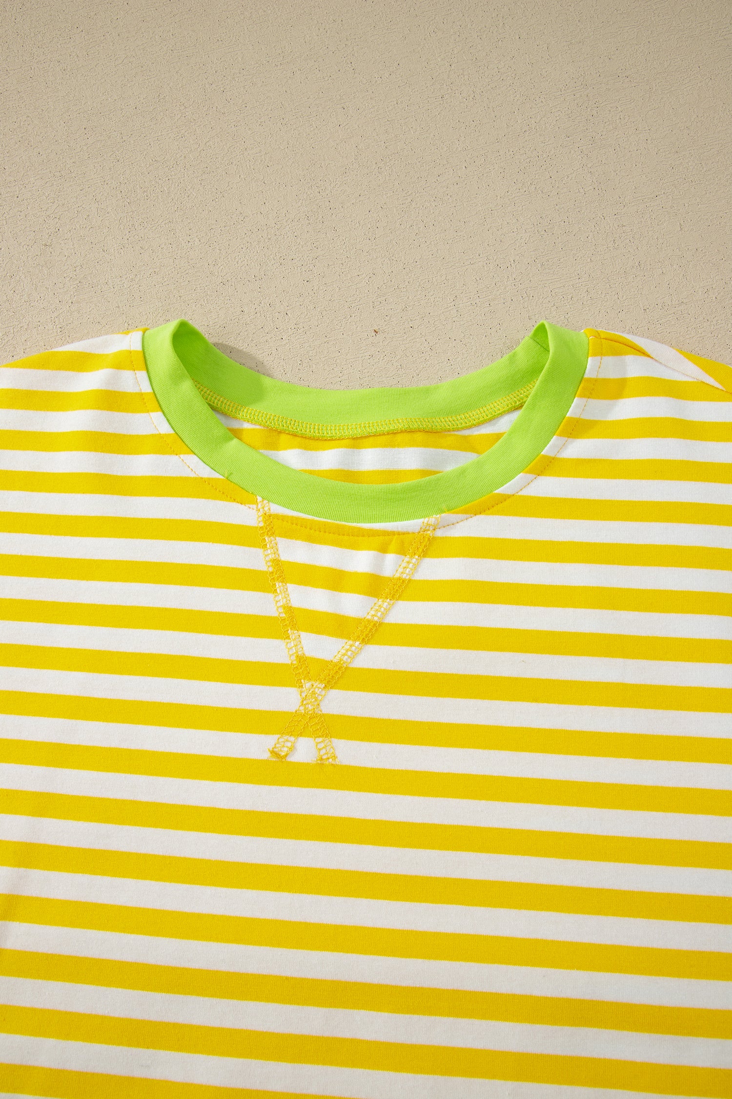 Yellow Stripe Loose Tee and Drawstring Shorts Set