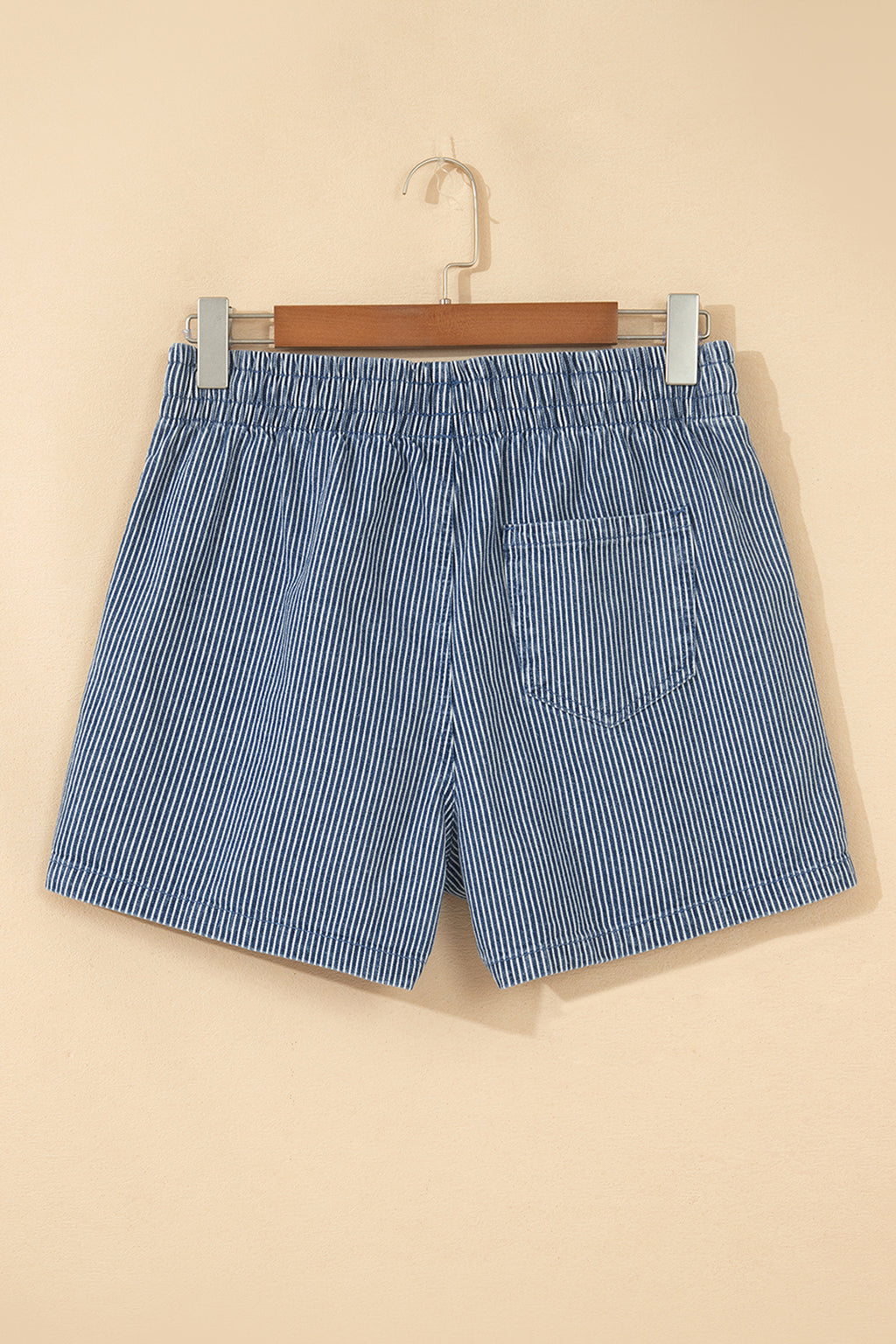 Blue Stripe Casual Denim Shorts With Drawstring Elastic Waist