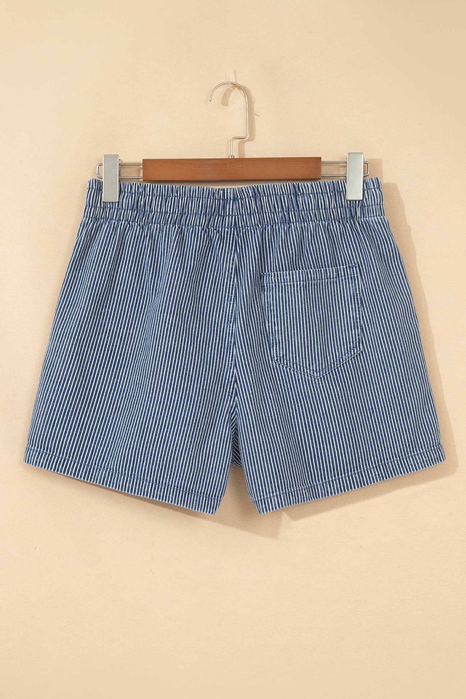 Blue Stripe Casual Denim Shorts With Drawstring Elastic Waist