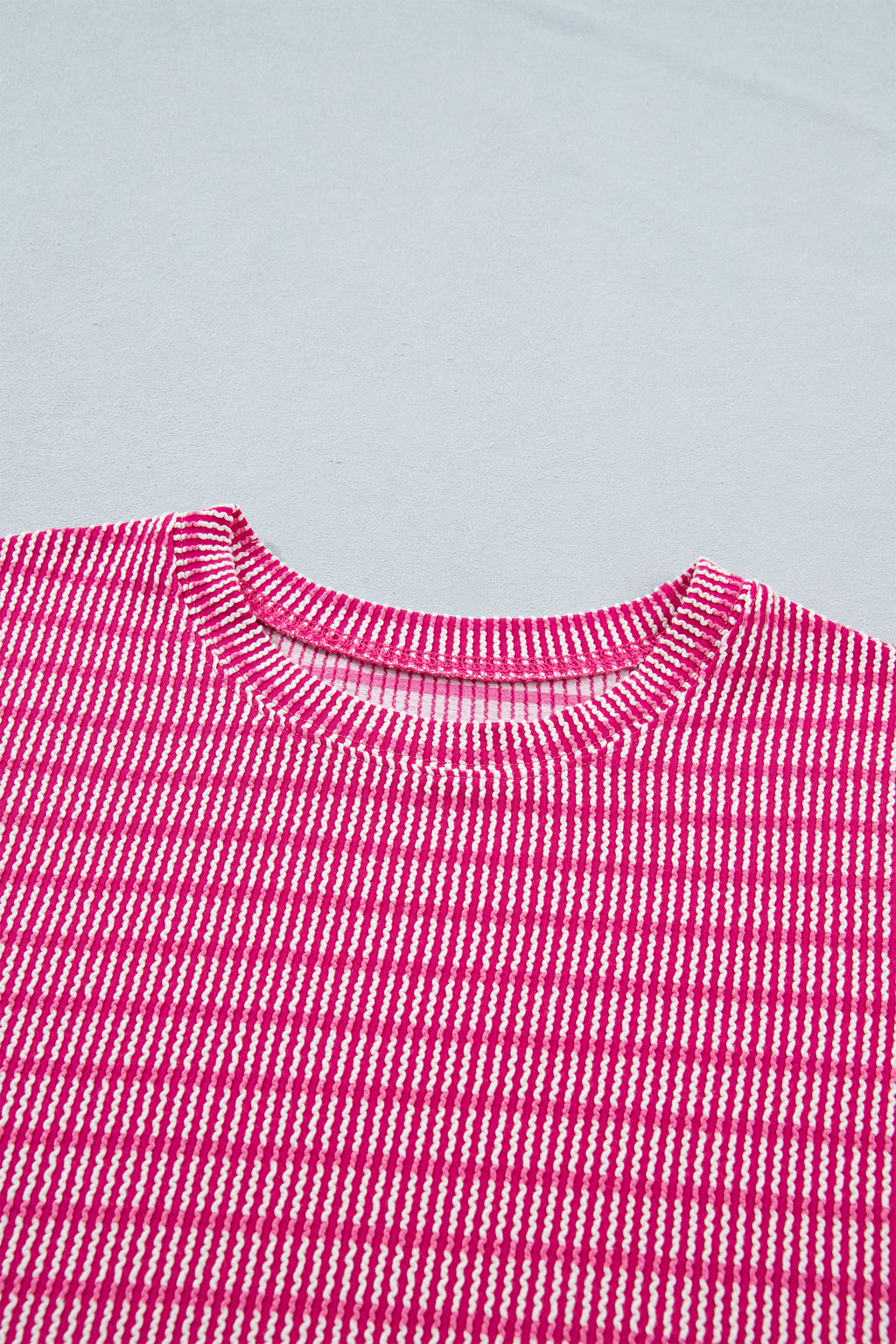 Rose Stripe Ribbed Loose Tee & Drawstring Elastic Waist Short Set