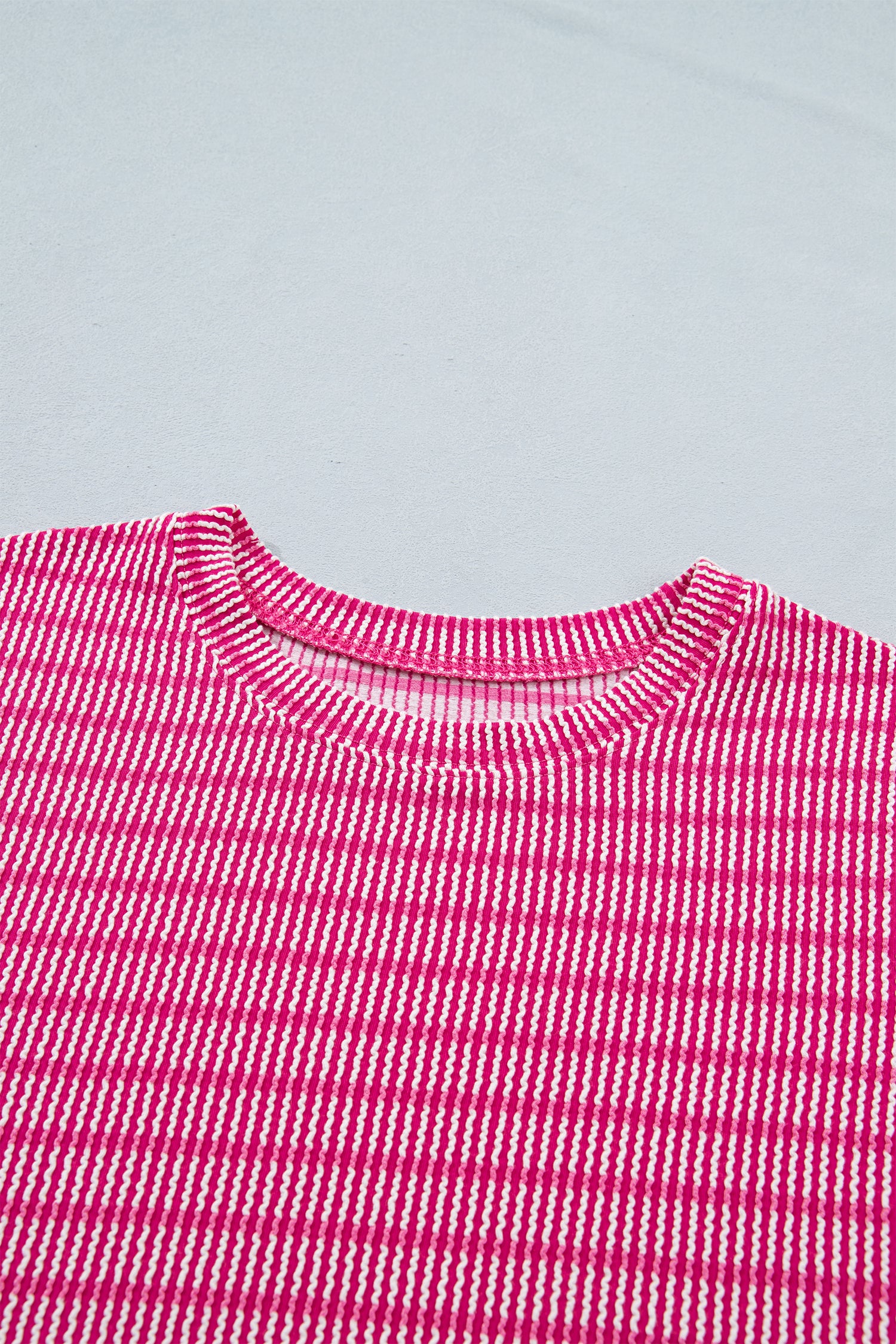 Rose Stripe Ribbed Loose Tee & Drawstring Elastic Waist Short Set