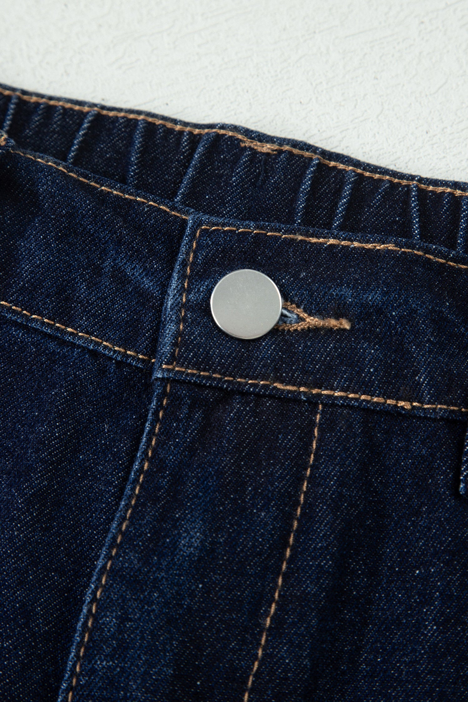 Navy Blue Relaxed Denim Shorts With Embroidered & Scalloped Trim