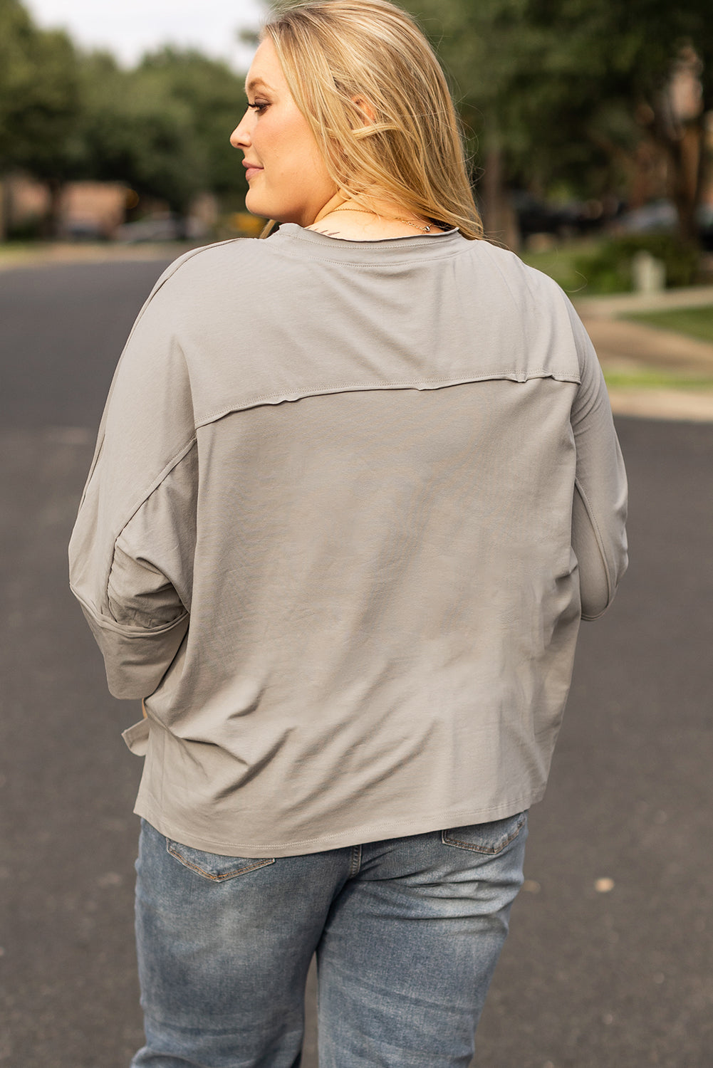 Plus Size Grey Star-Patched 3/4 Sleeve Top