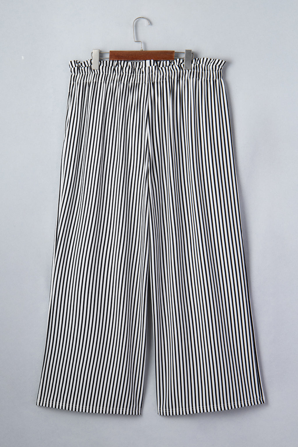 Plus Size Black Stripe Loose Fit Straight Casual Pants