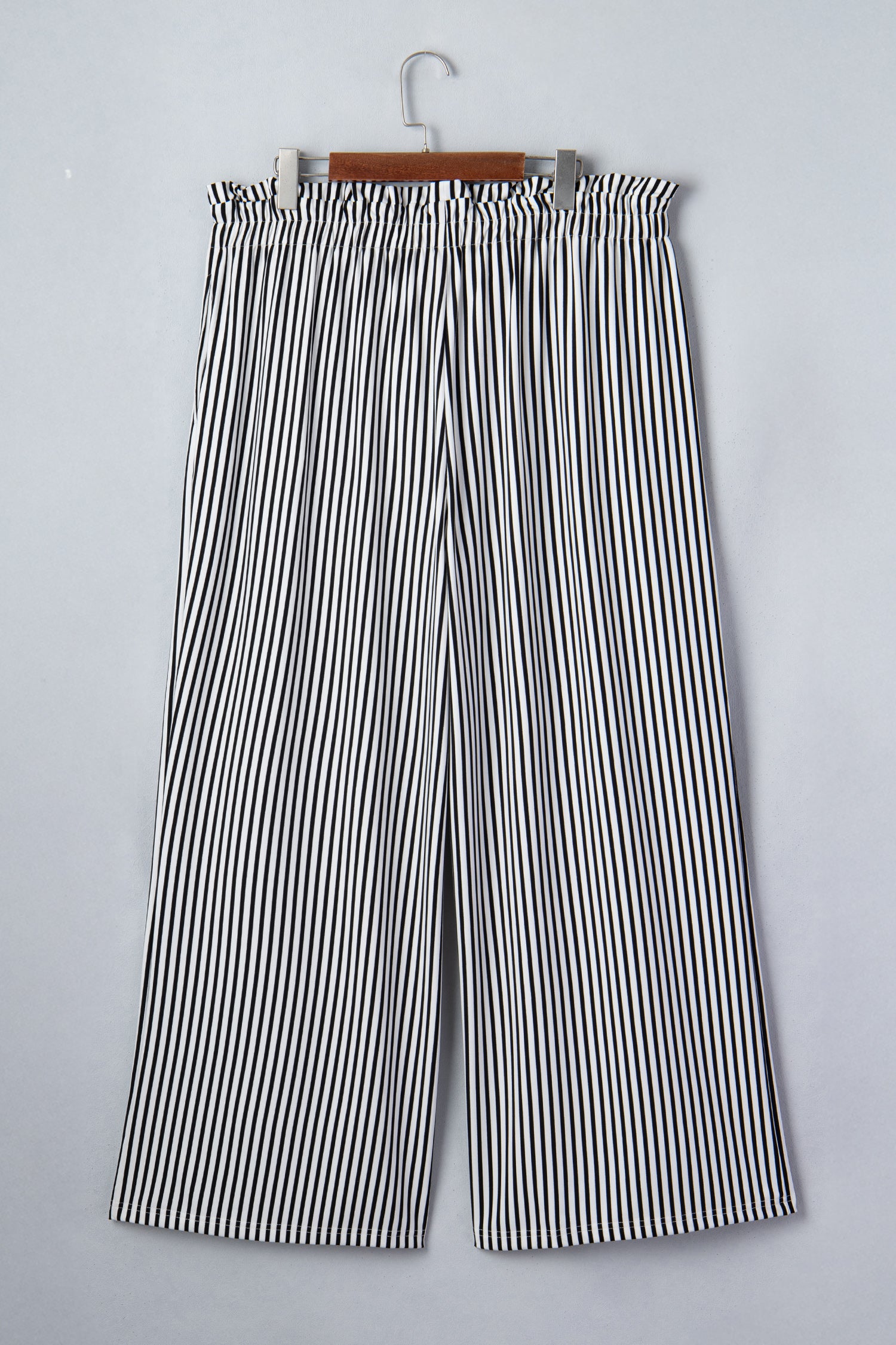 Plus Size Black Stripe Loose Fit Straight Casual Pants