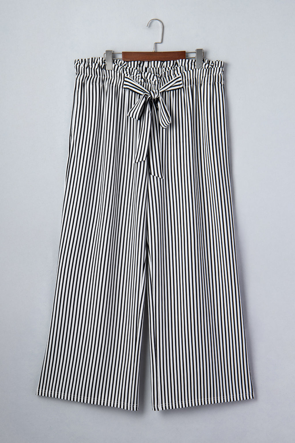 Plus Size Black Stripe Loose Fit Straight Casual Pants