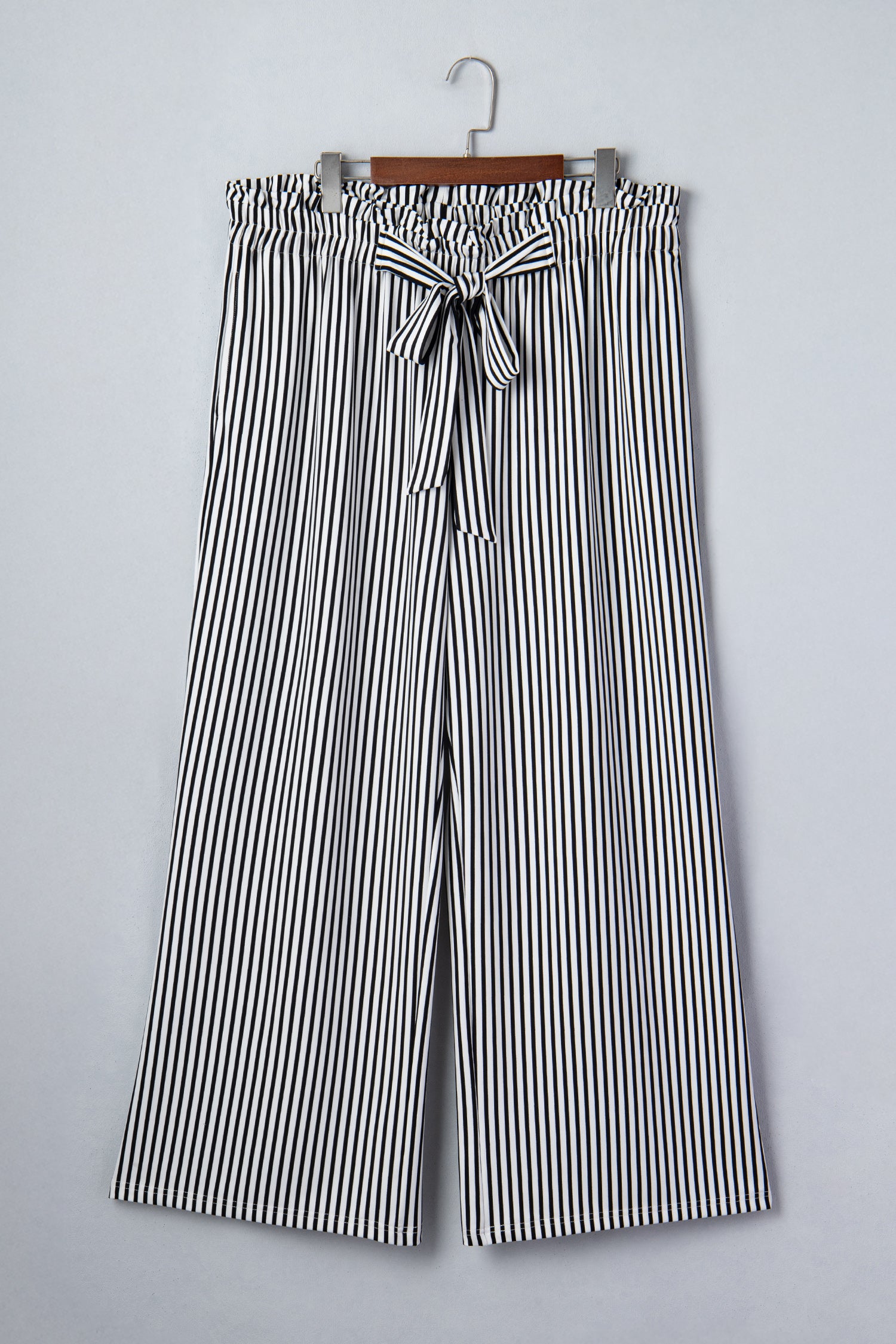Plus Size Black Stripe Loose Fit Straight Casual Pants