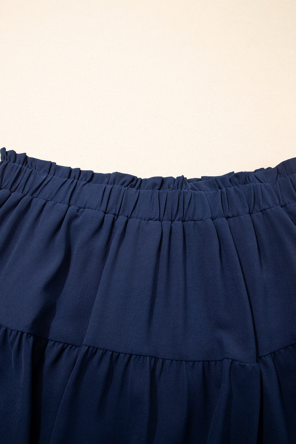 Plus Size Navy Blue Frilled Elastic Waist Lace Trim Ruffled Shorts