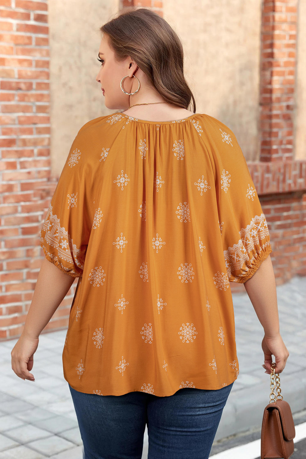 Plus Size Yellow Boho Chic V-Neck Floral Short Sleeve Top