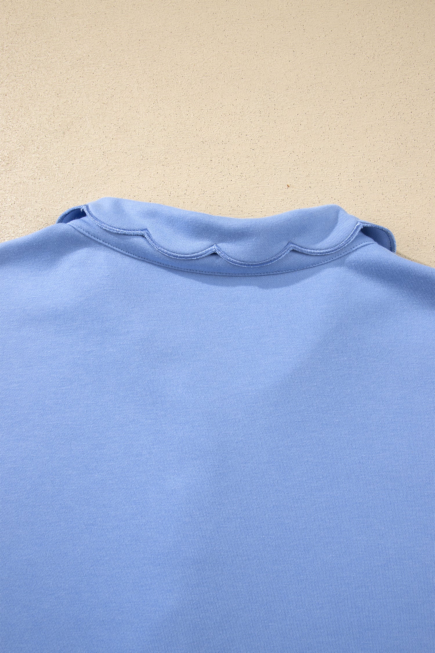 Plus Size Beau Blue Pullover Mini Dress With Scalloped Hem & Button Neck