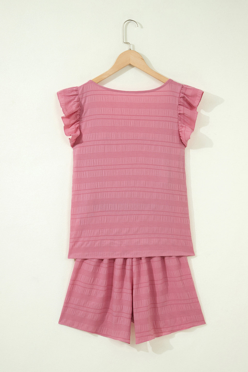 Peach Blossom Textured Square Neck Top & Shirred High Waist Shorts 2 pc Set