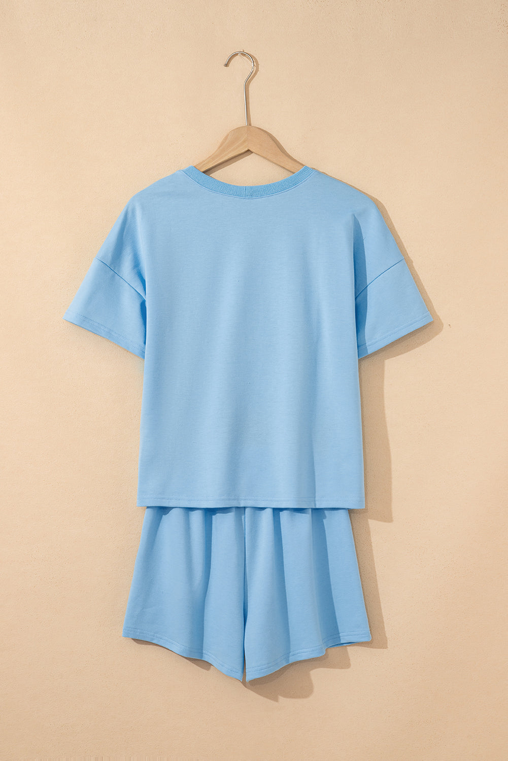 V-Neck Drop Shoulder Tee & Patchwork Shorts With Drawstring & Elastic Waistband 2pc set