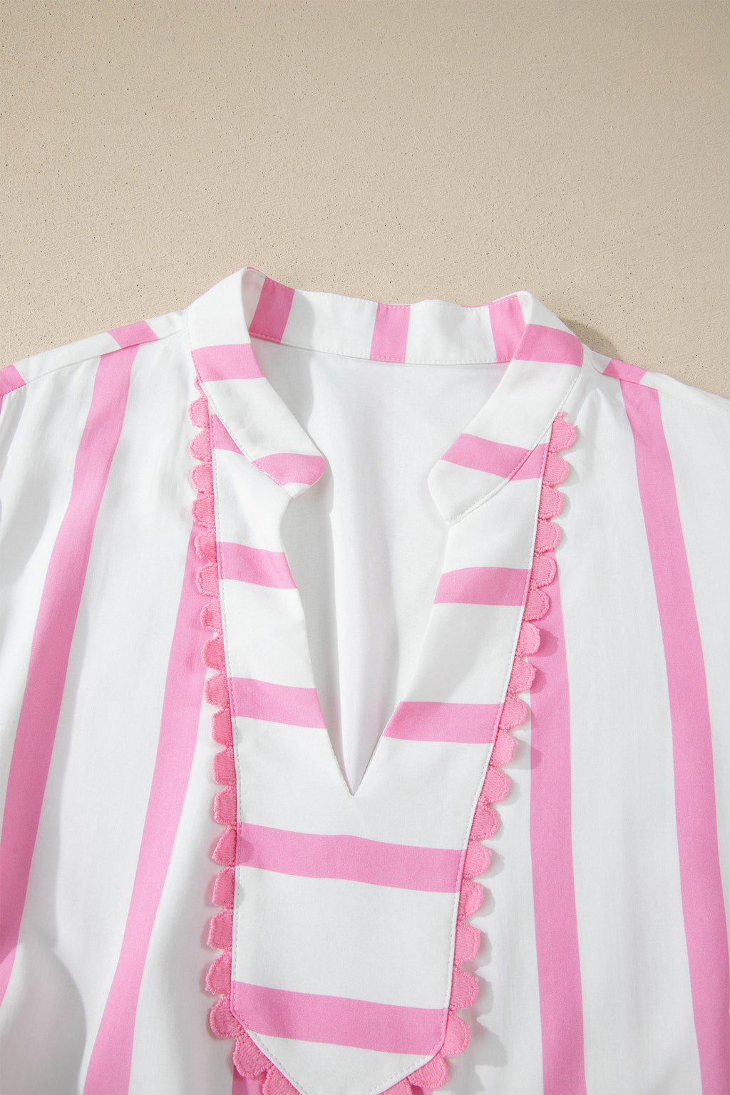 Plus Size Pink Stripe Tiered Maxi Dress With V Neck & Short Puff Sleeves