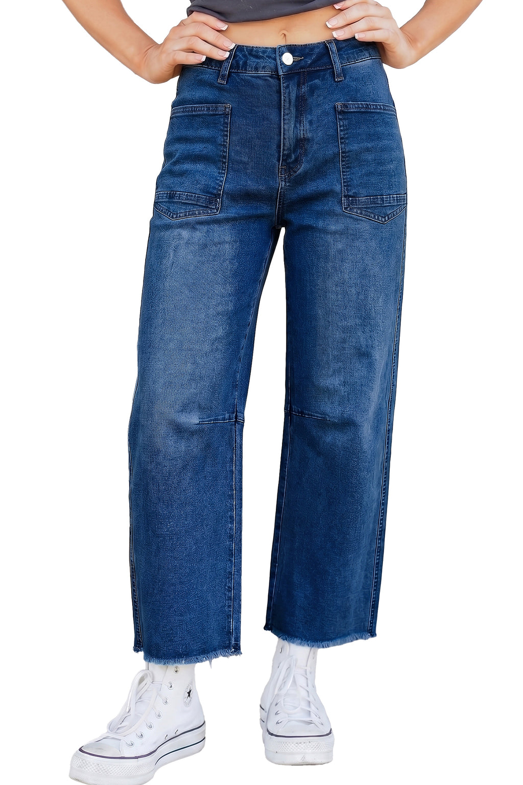 Sail Blue Frayed & Cropped Straight Jeans