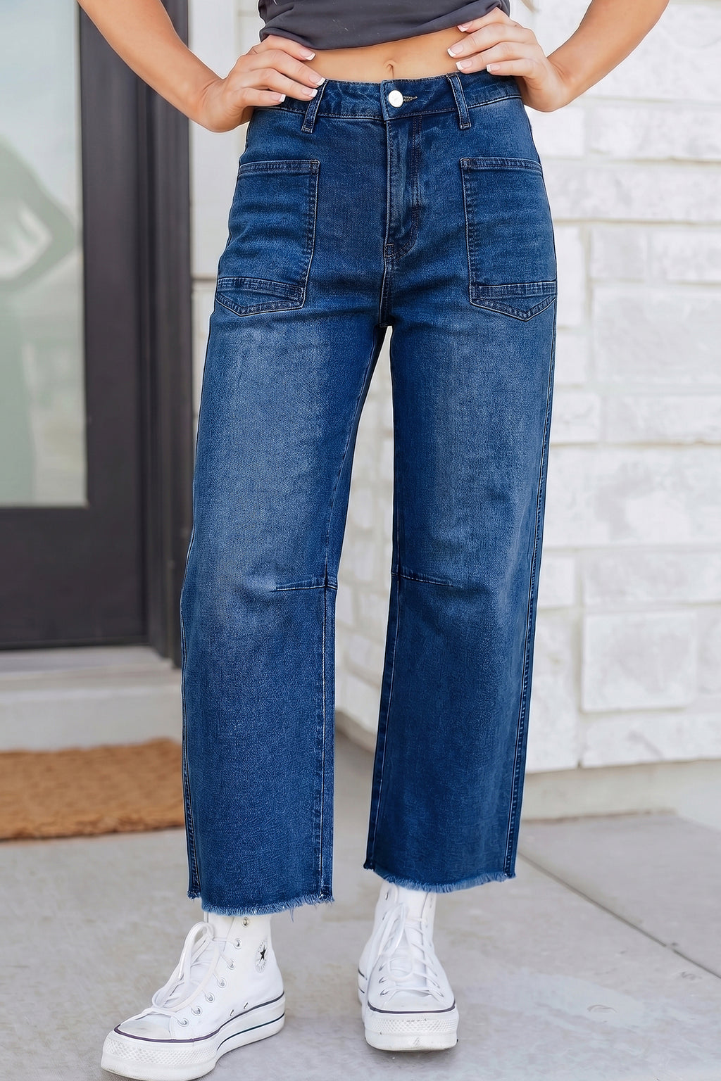 Sail Blue Frayed & Cropped Straight Jeans