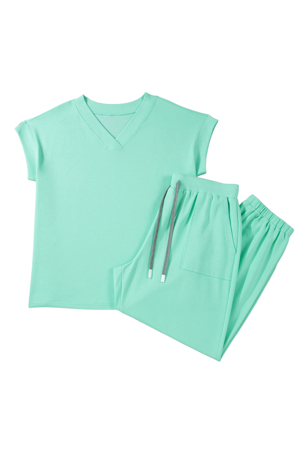 Plus Size Mint Green V-Neck Tee & Drawstring Pants Set