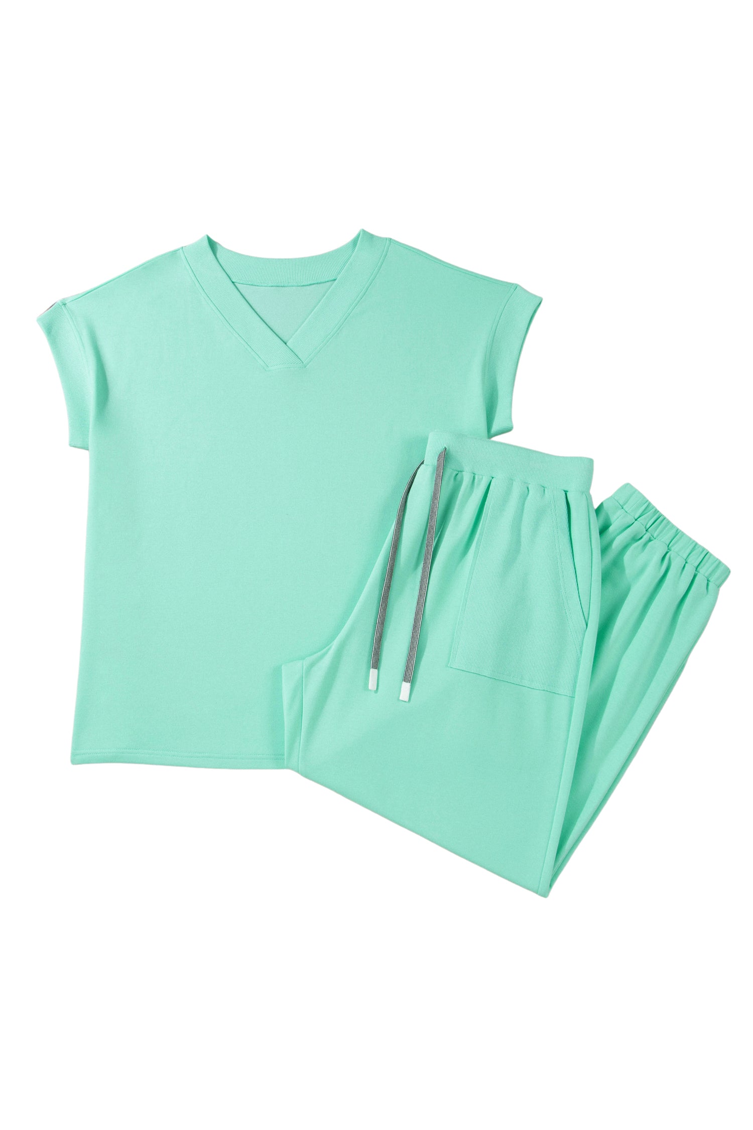 Plus Size Mint Green V-Neck Tee & Drawstring Pants Set
