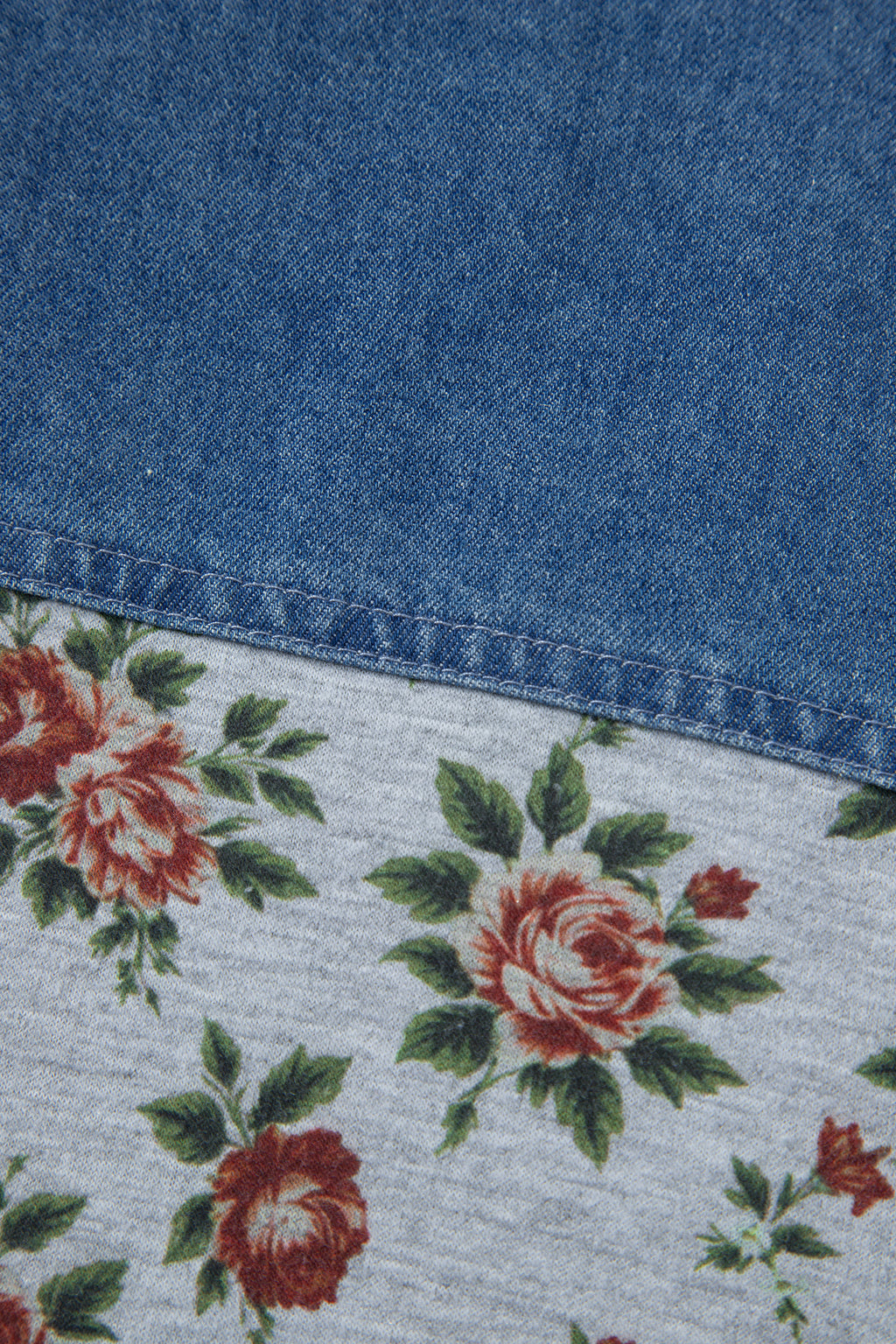 Plus size Gray Retro Floral Print & Denim Patchwork Polo Tee