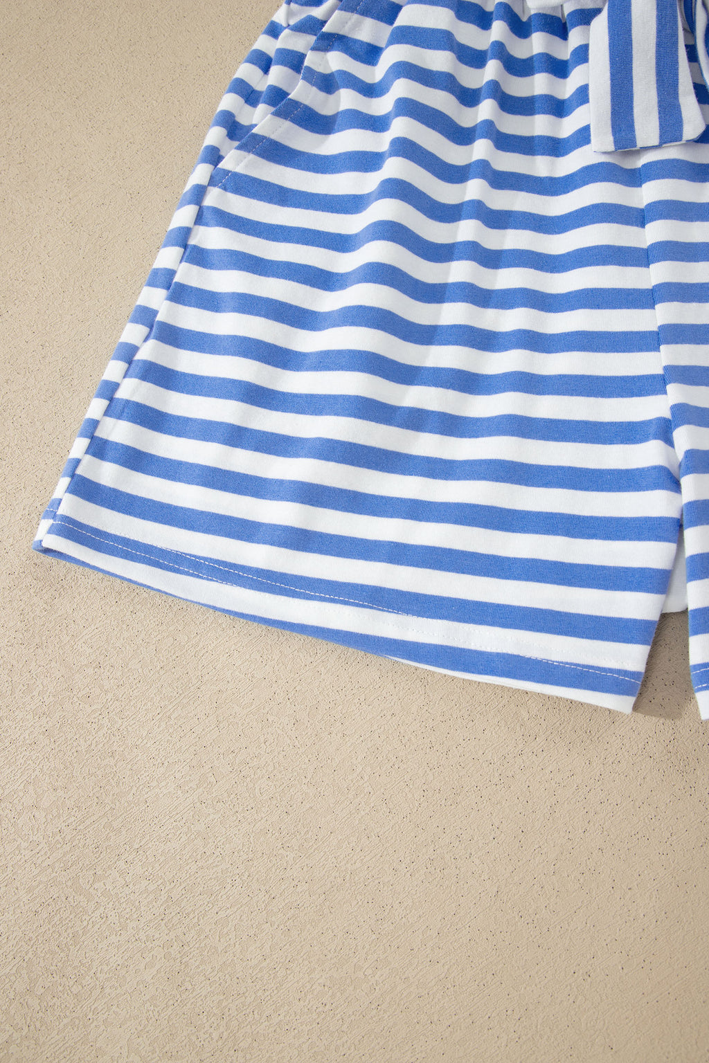 Sky Blue Stripe Contrast Trim Crew Neck Tee & Knot Shorts 2pc Set