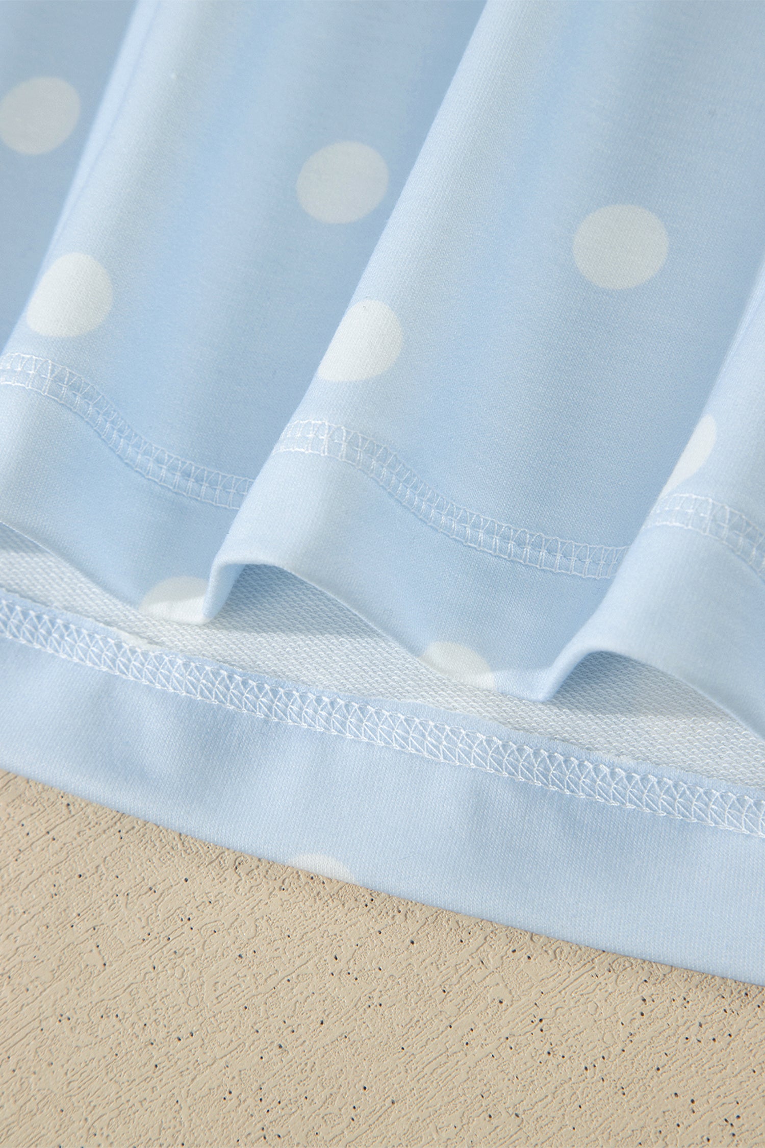 Sky Blue Exposed Seam Detail Polka Dot Loose Tee & Drawstring Shorts 2pc Set