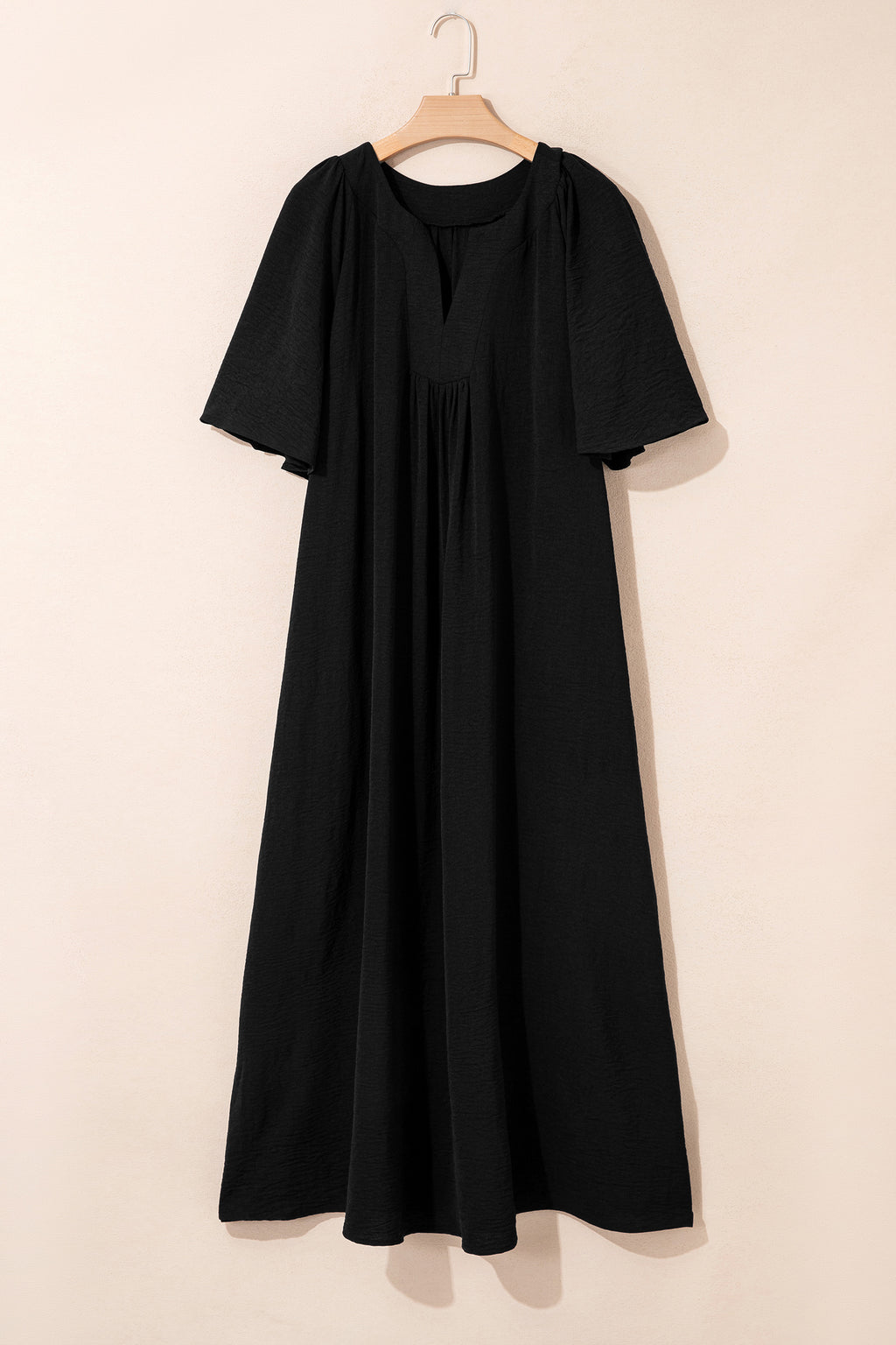 Plus Size Black Notched Neck Short Sleeve Dress