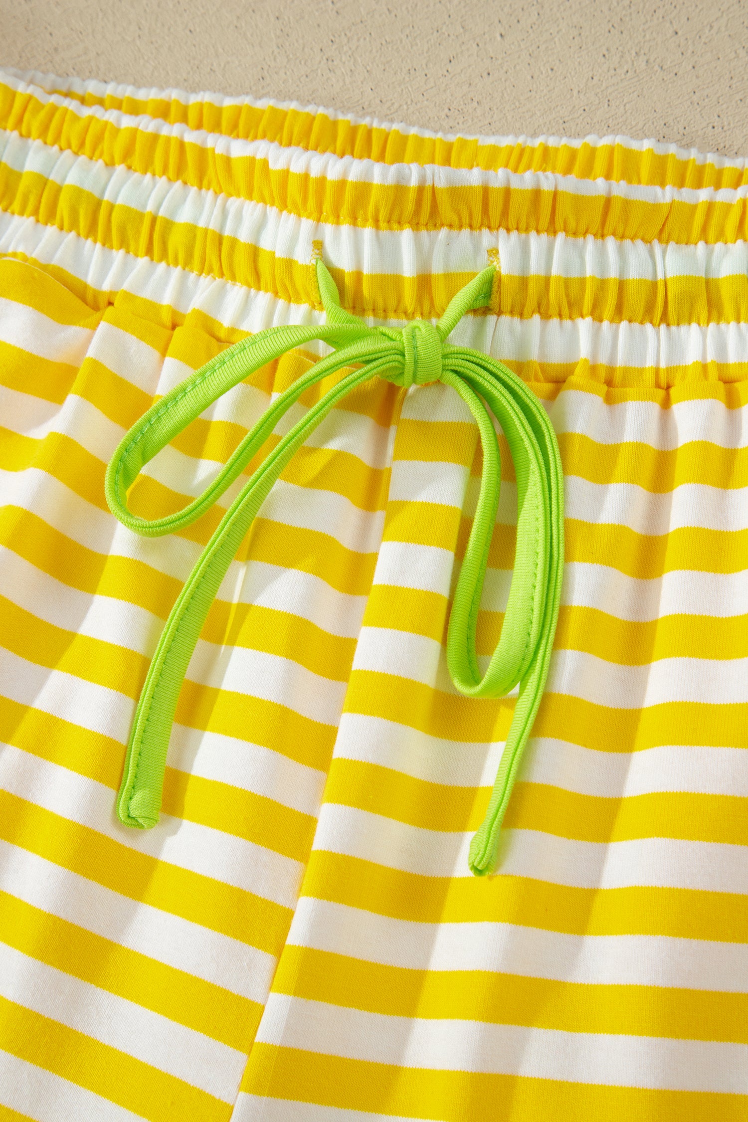 Yellow Stripe Loose Tee and Drawstring Shorts Set