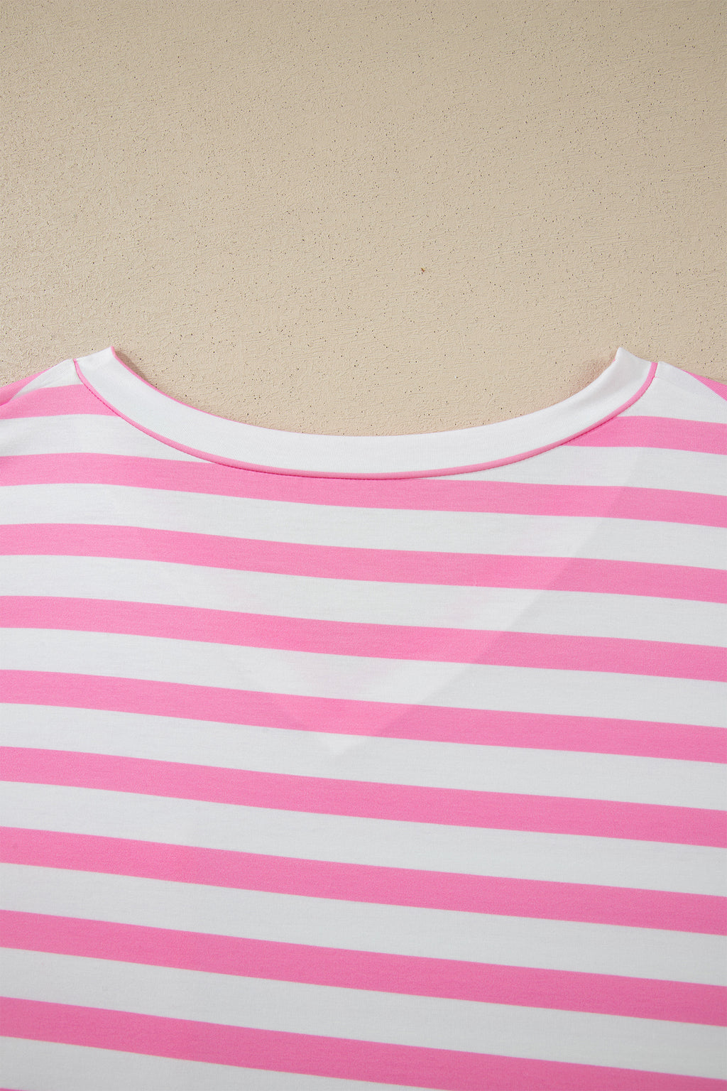 Plus Size Pink Stripe Colorblock Patched Pocket V Neck Tee