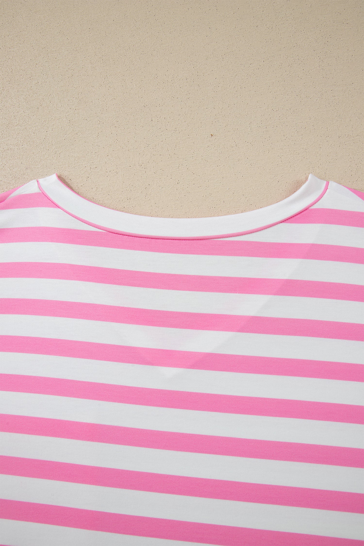 Plus Size Pink Stripe Colorblock Patched Pocket V Neck Tee