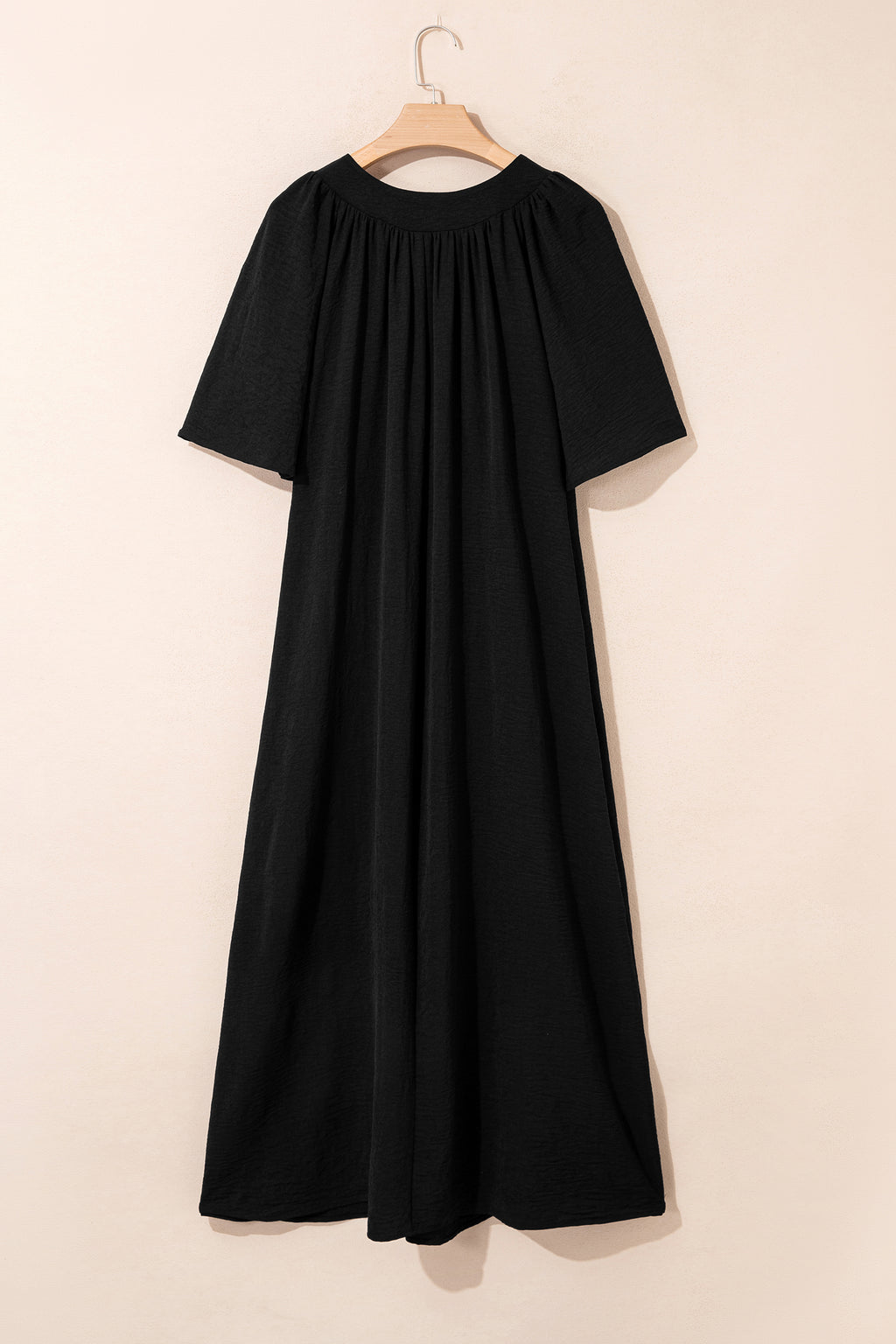 Plus Size Black Notched Neck Short Sleeve Dress