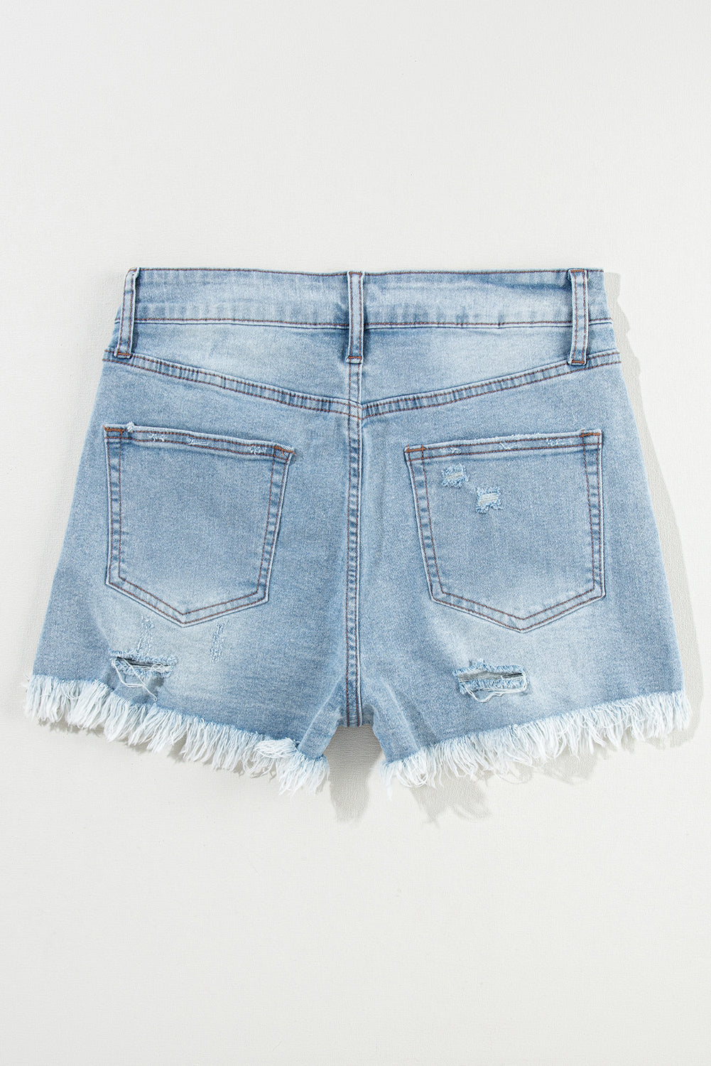 Light Blue High Waist Distressed Denim Shorts With Ripped Raw Hem