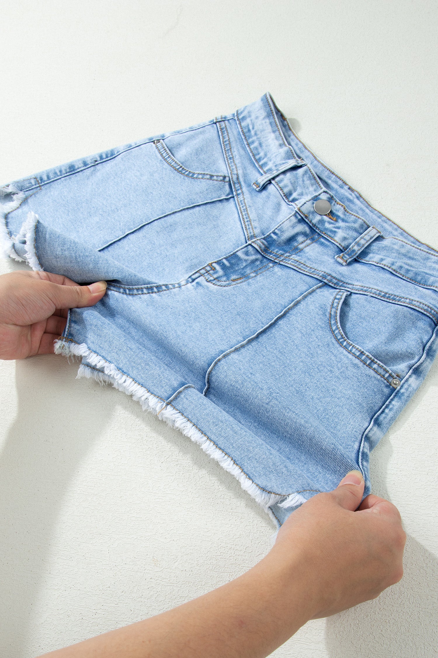 High Waist Frayed Denim Shorts