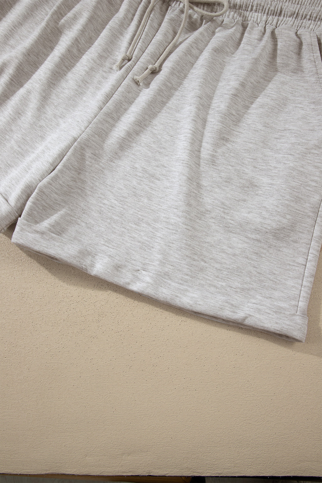 Plus Size Light Grey 2pc Set With V-Neck Short Sleeve Tee & Elastic Waist Shorts