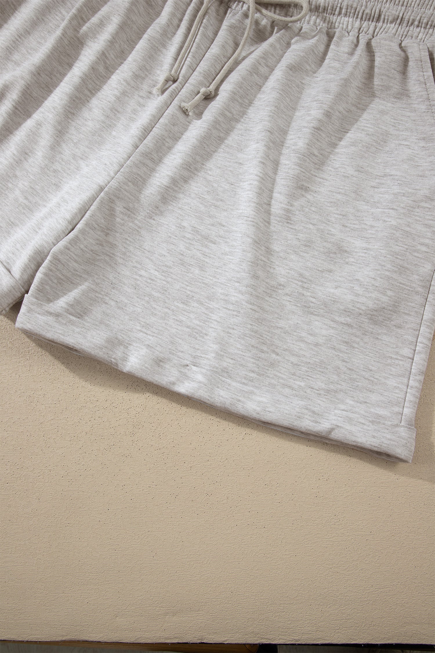 Plus Size Light Grey 2pc Set With V-Neck Short Sleeve Tee & Elastic Waist Shorts