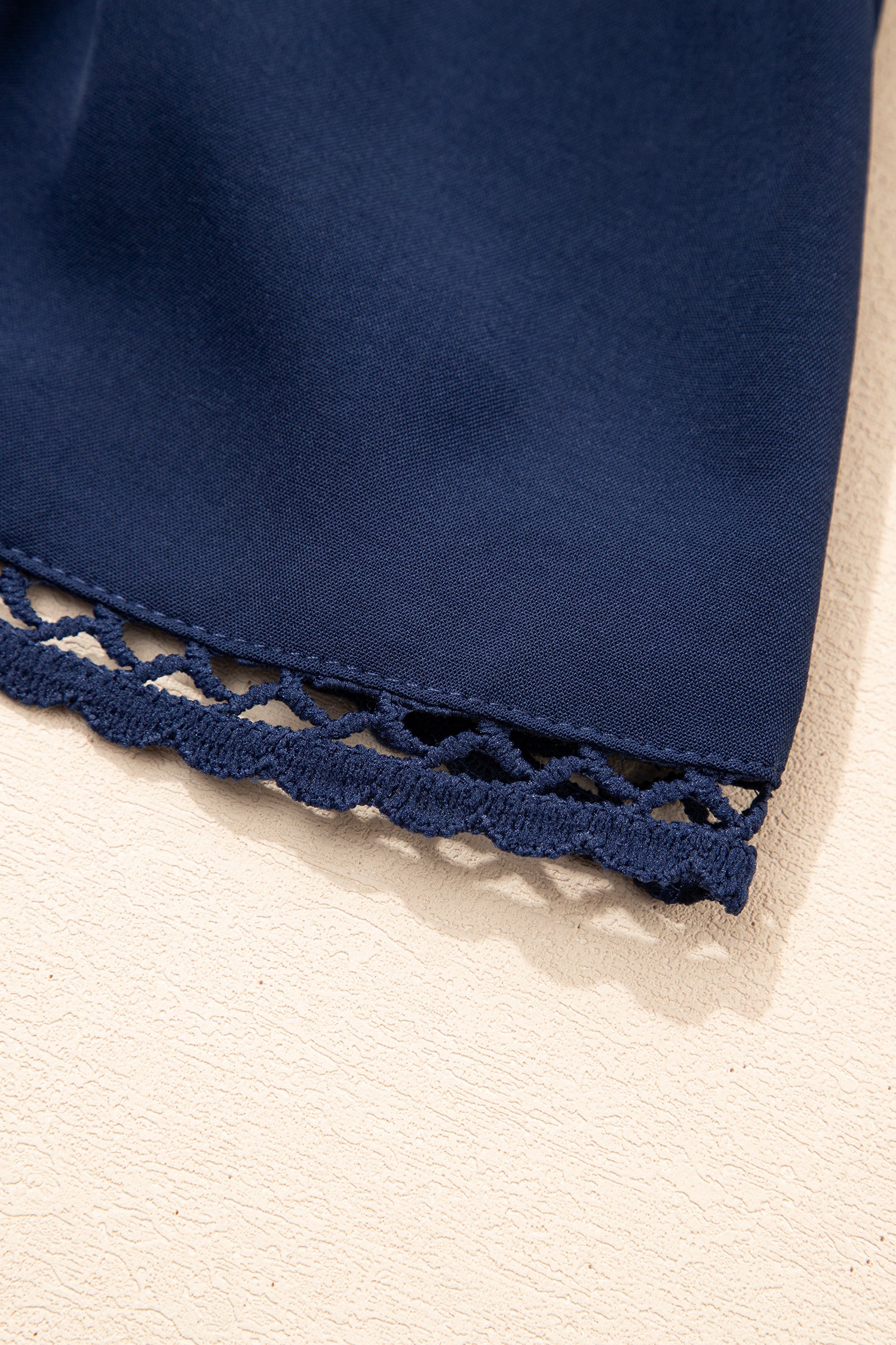 Plus Size Navy Blue Frilled Elastic Waist Lace Trim Ruffled Shorts