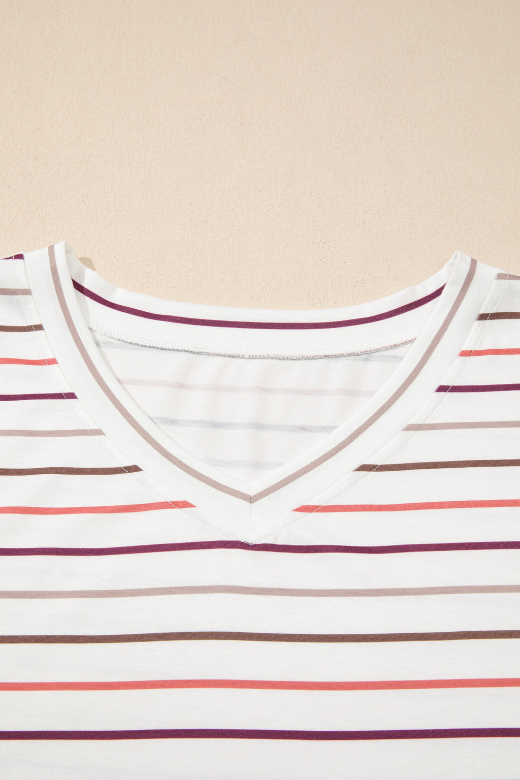 Plus Size White Stripe V-Neck Casual Tee