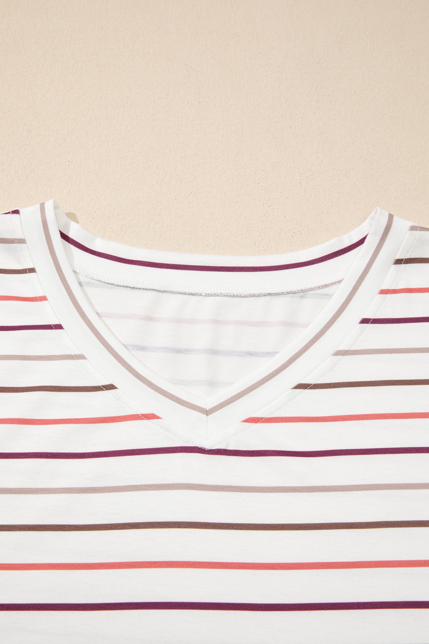 Plus Size White Stripe V-Neck Casual Tee