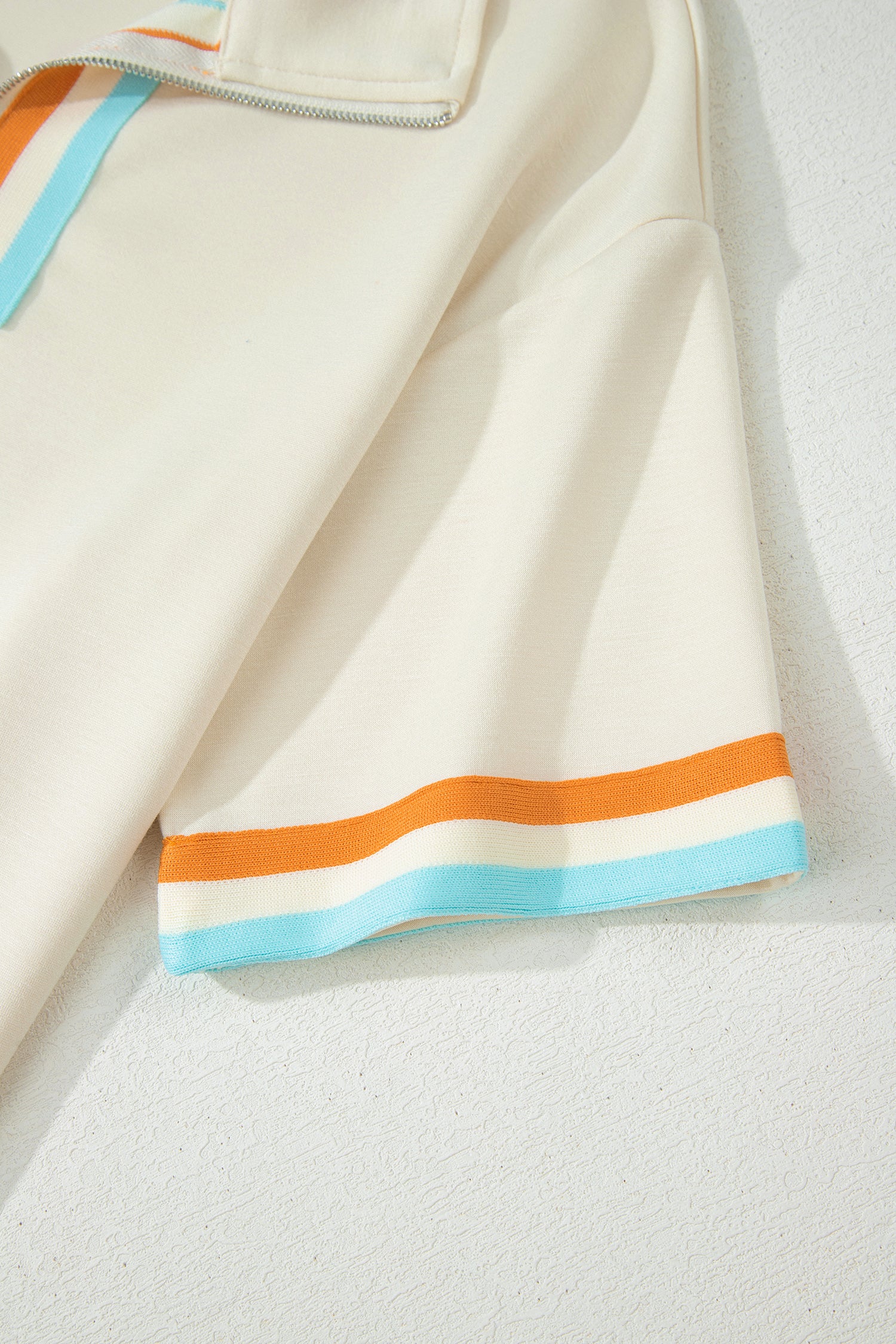 Apricot Colorful Striped Half Zip Polo Tee & Loose Shorts 2pc Set