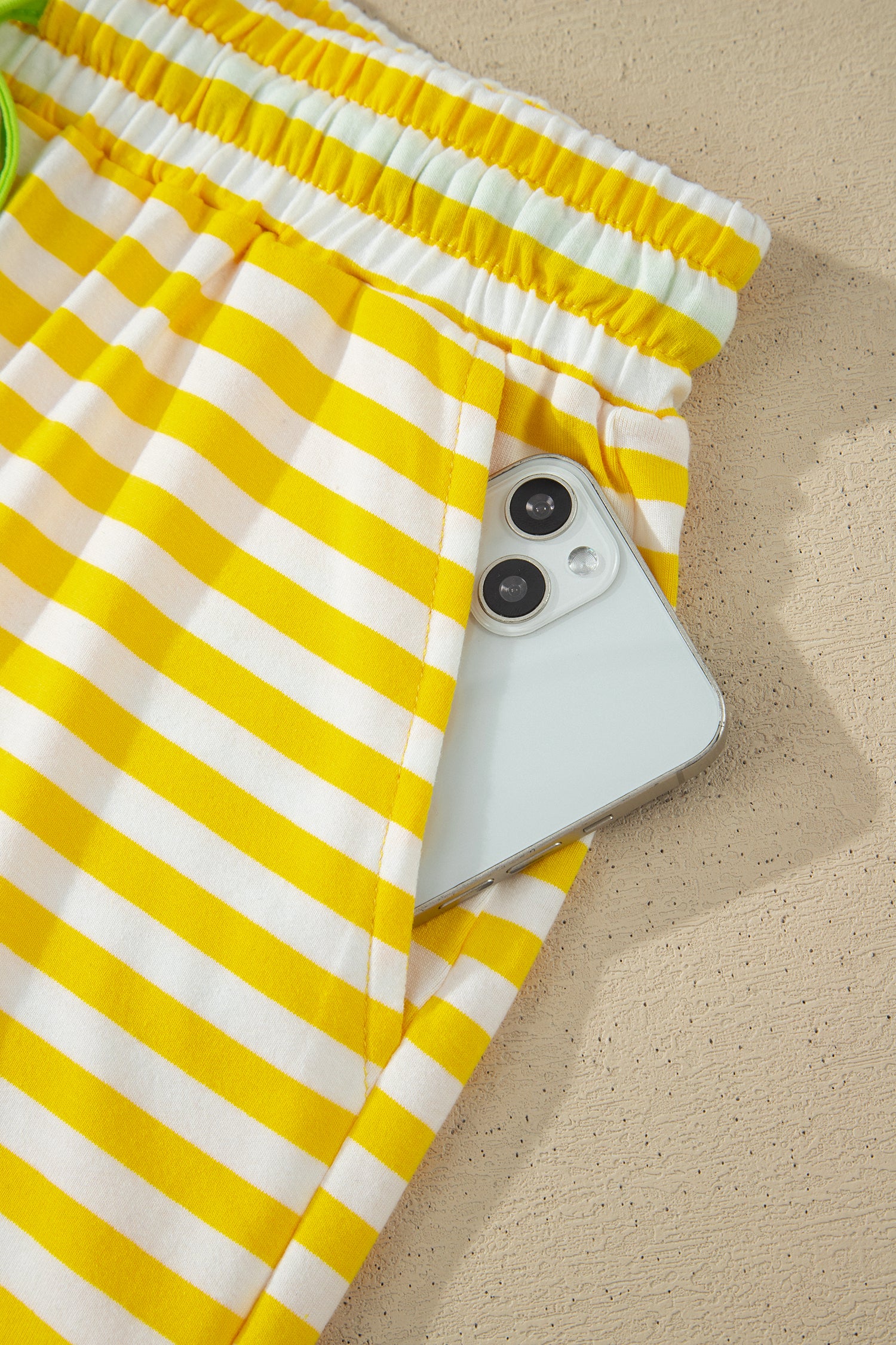 Yellow Stripe Loose Tee and Drawstring Shorts Set