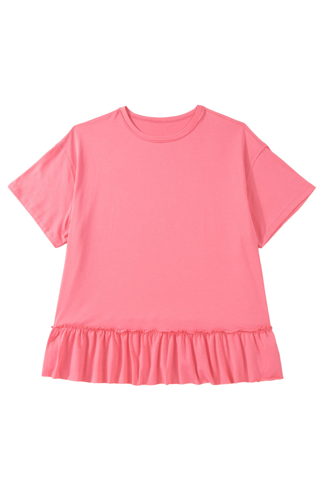 Plus Size Peach Blossom Tee With Raw Seam Detail & Ruffle Hem