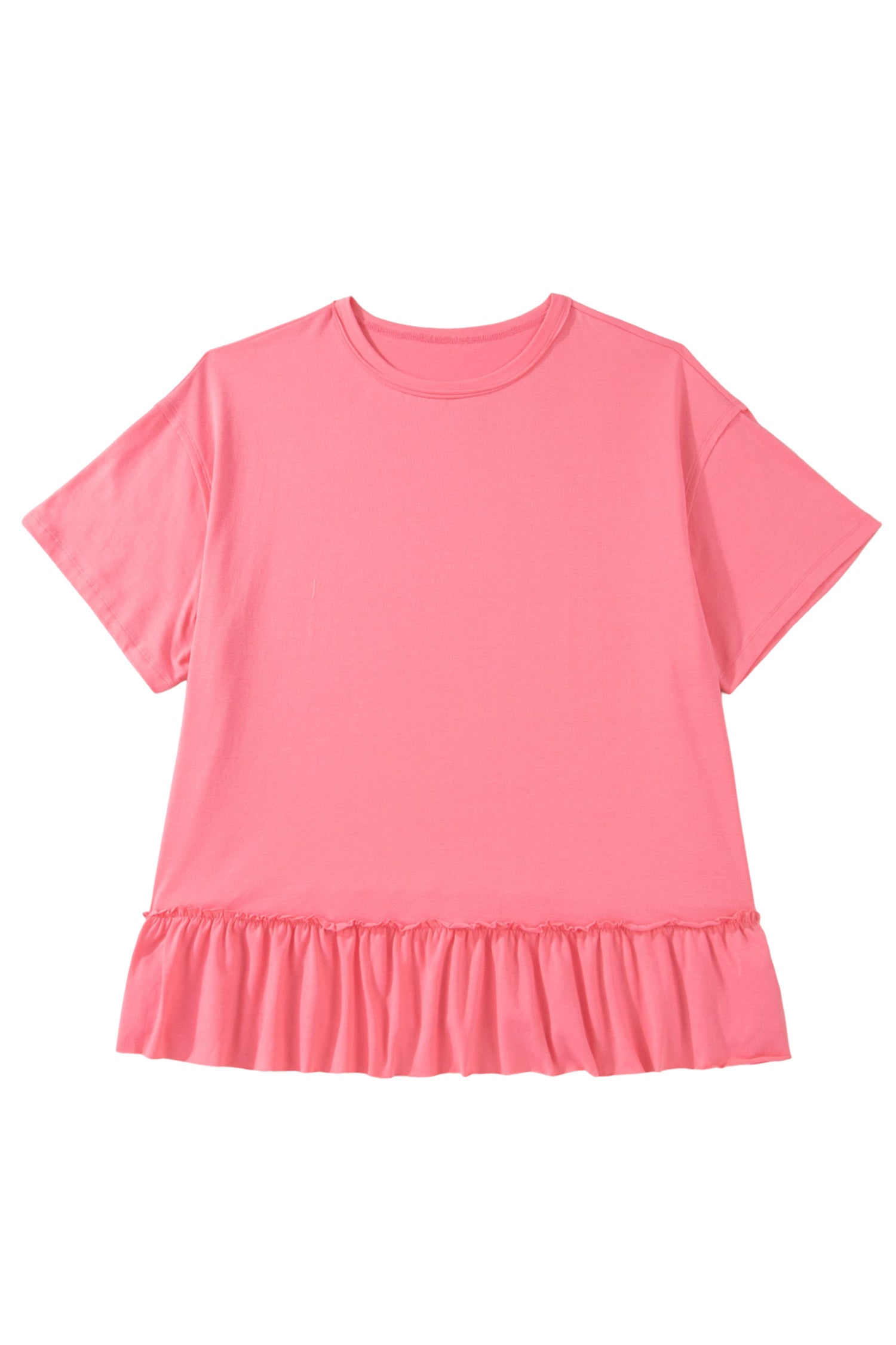 Plus Size Peach Blossom Tee With Raw Seam Detail & Ruffle Hem