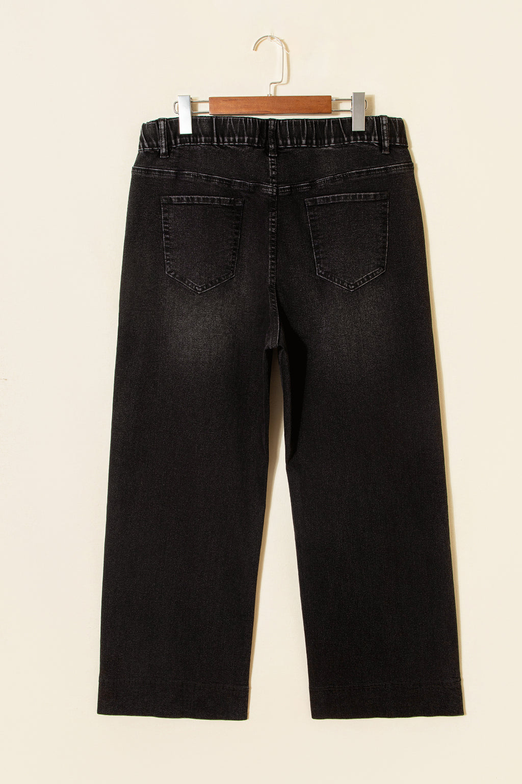 Plus Size Black Acid Wash Jeans With Drawstring