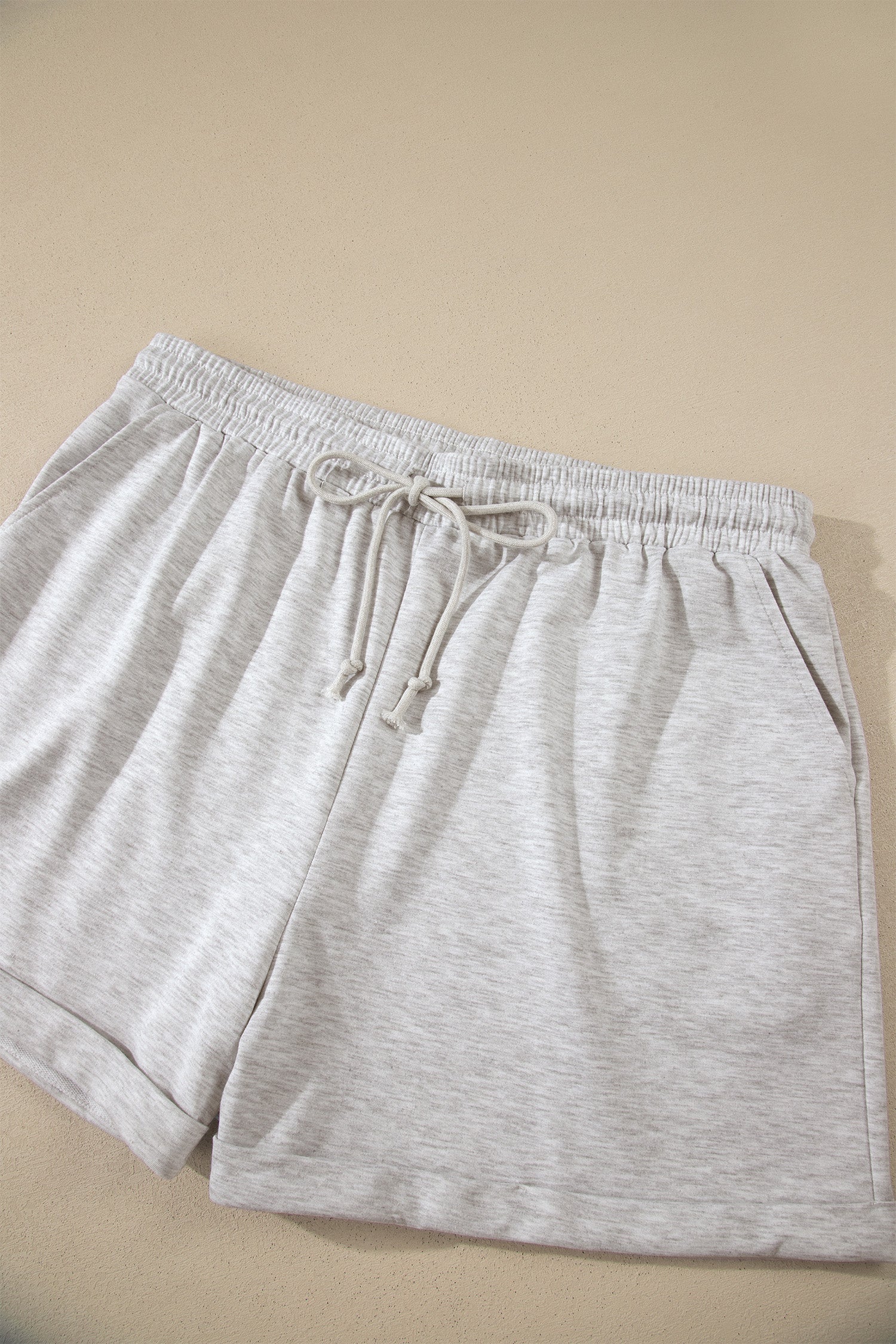 Plus Size Light Grey 2pc Set With V-Neck Short Sleeve Tee & Elastic Waist Shorts