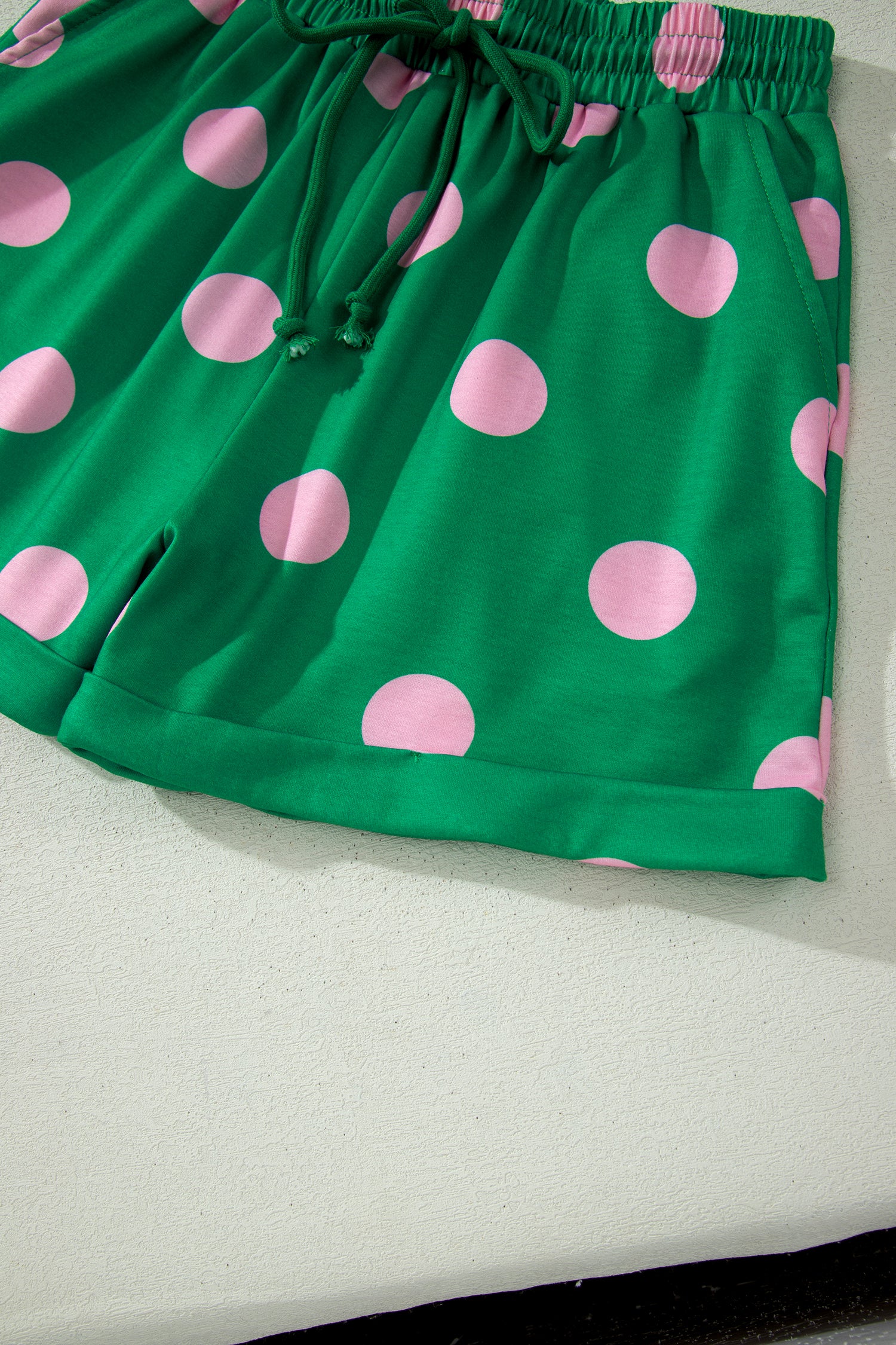 Green Polka Dot Print V-Neck Tee & Shorts 2pc Set